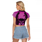 Personalised Moko Kauae New Zealand Raglan Cropped T Shirt Maori Chin Tattoo Pink - Aussie Hoodie