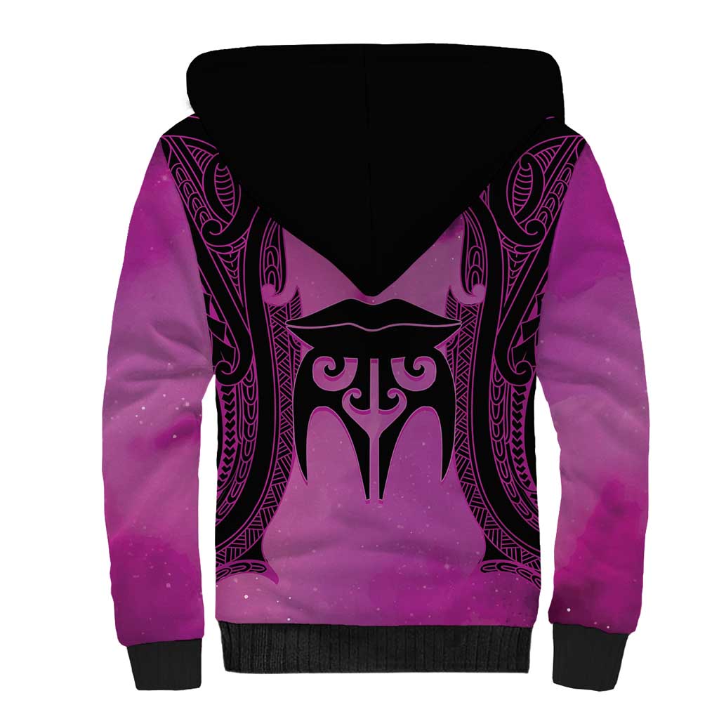 Personalised Moko Kauae New Zealand Sherpa Hoodie Maori Chin Tattoo Pink - Aussie Hoodie