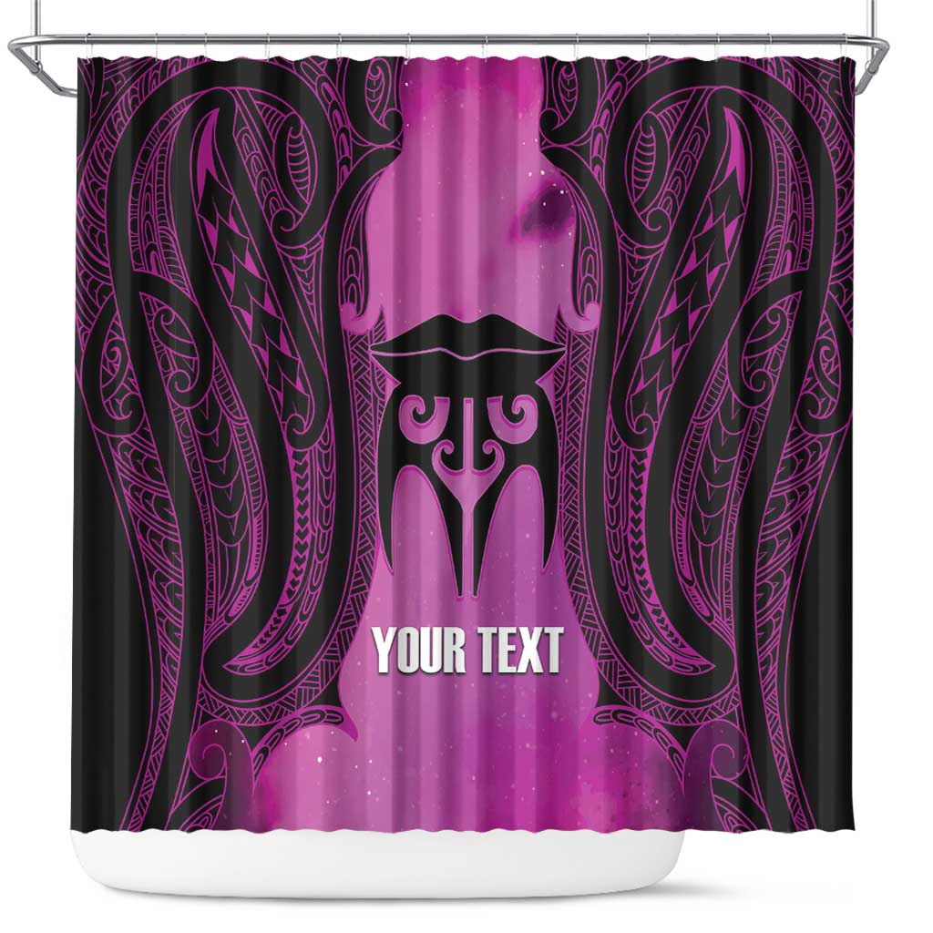 Personalised Moko Kauae New Zealand Shower Curtain Maori Chin Tattoo Pink - Aussie Hoodie