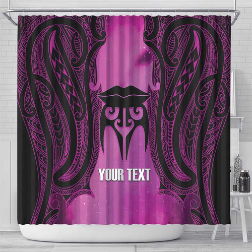 Personalised Moko Kauae New Zealand Shower Curtain Maori Chin Tattoo Pink - Aussie Hoodie