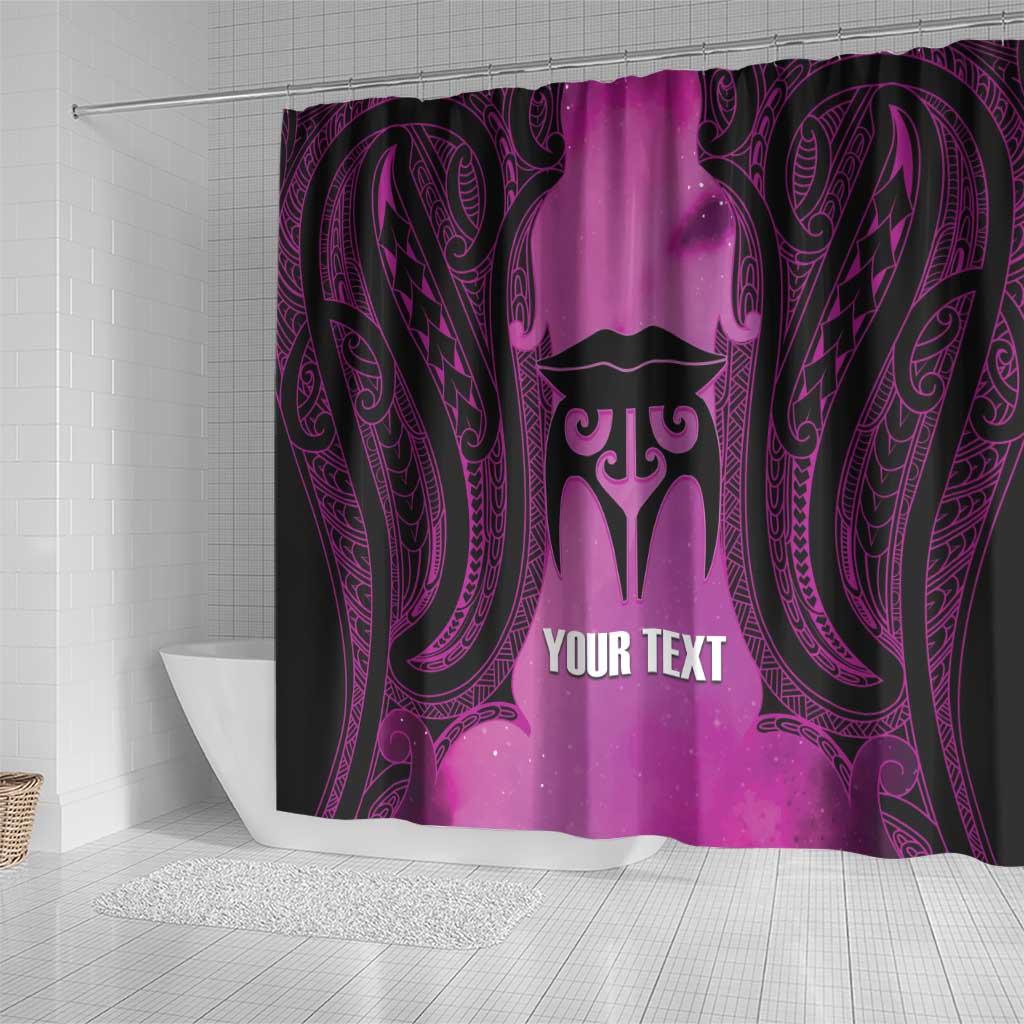 Personalised Moko Kauae New Zealand Shower Curtain Maori Chin Tattoo Pink - Aussie Hoodie