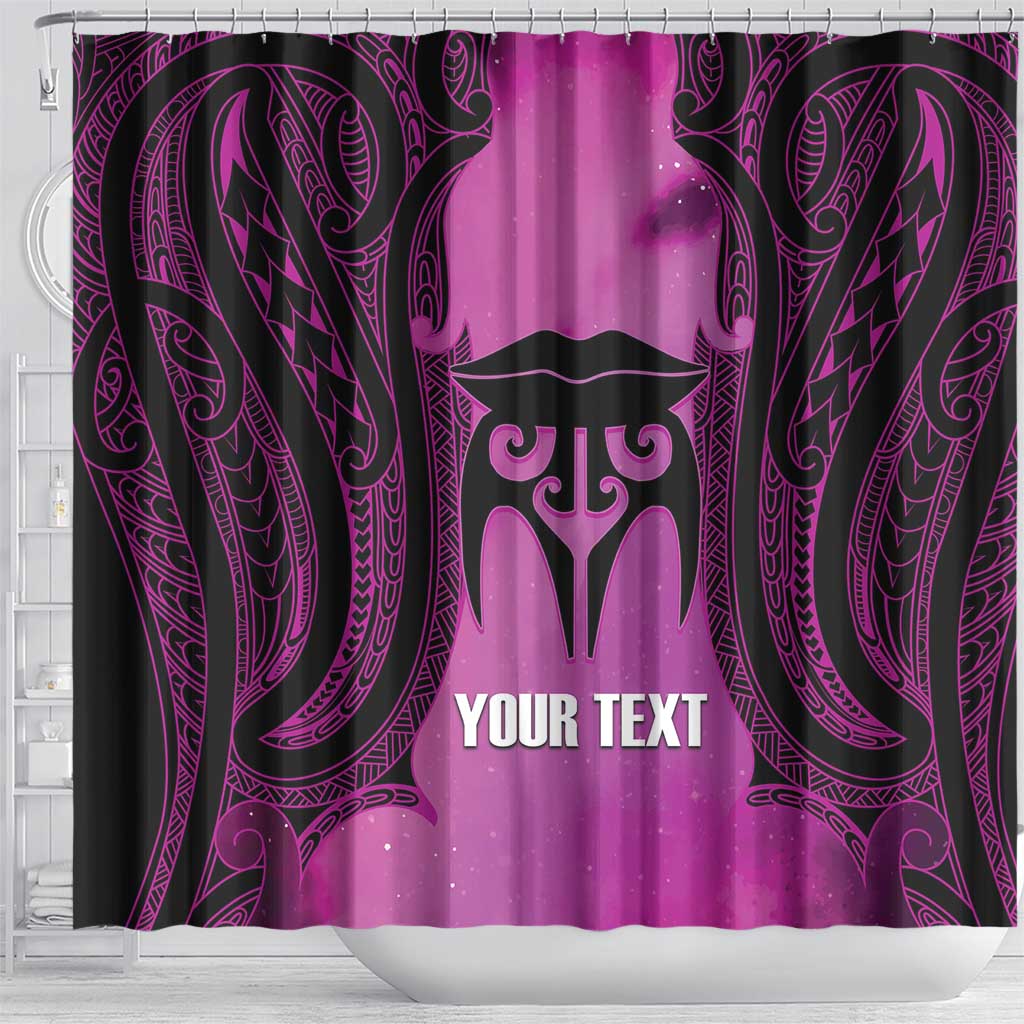 Personalised Moko Kauae New Zealand Shower Curtain Maori Chin Tattoo Pink - Aussie Hoodie