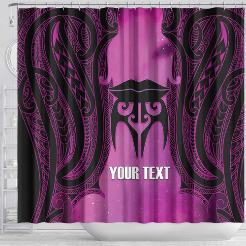 Personalised Moko Kauae New Zealand Shower Curtain Maori Chin Tattoo Pink - Aussie Hoodie