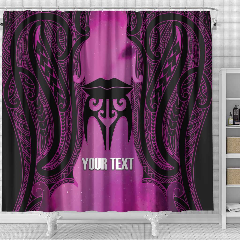 Personalised Moko Kauae New Zealand Shower Curtain Maori Chin Tattoo Pink - Aussie Hoodie
