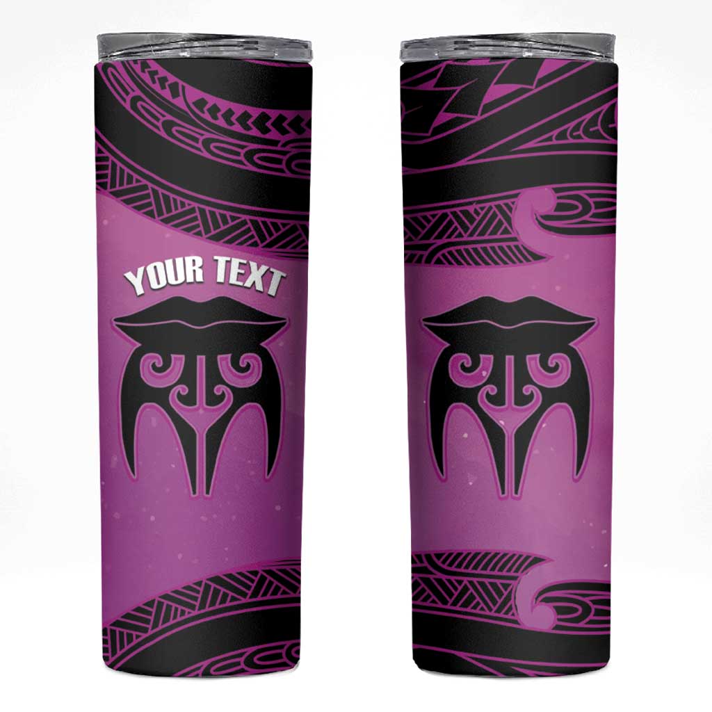 Personalised Moko Kauae New Zealand Skinny Tumbler Maori Chin Tattoo Pink - Aussie Hoodie