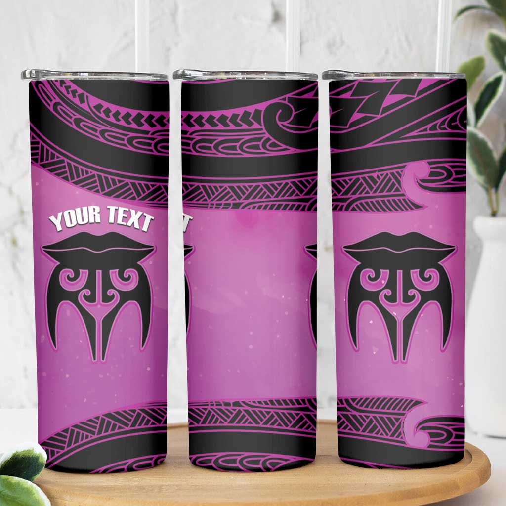 Personalised Moko Kauae New Zealand Skinny Tumbler Maori Chin Tattoo Pink - Aussie Hoodie