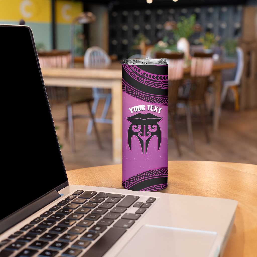Personalised Moko Kauae New Zealand Skinny Tumbler Maori Chin Tattoo Pink - Aussie Hoodie