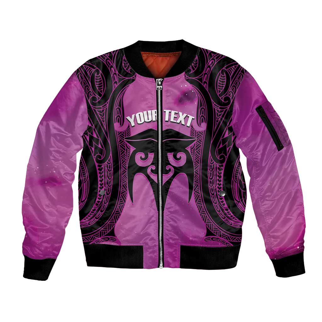 Personalised Moko Kauae New Zealand Sleeve Zip Bomber Jacket Maori Chin Tattoo Pink - Aussie Hoodie