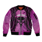 Personalised Moko Kauae New Zealand Sleeve Zip Bomber Jacket Maori Chin Tattoo Pink - Aussie Hoodie