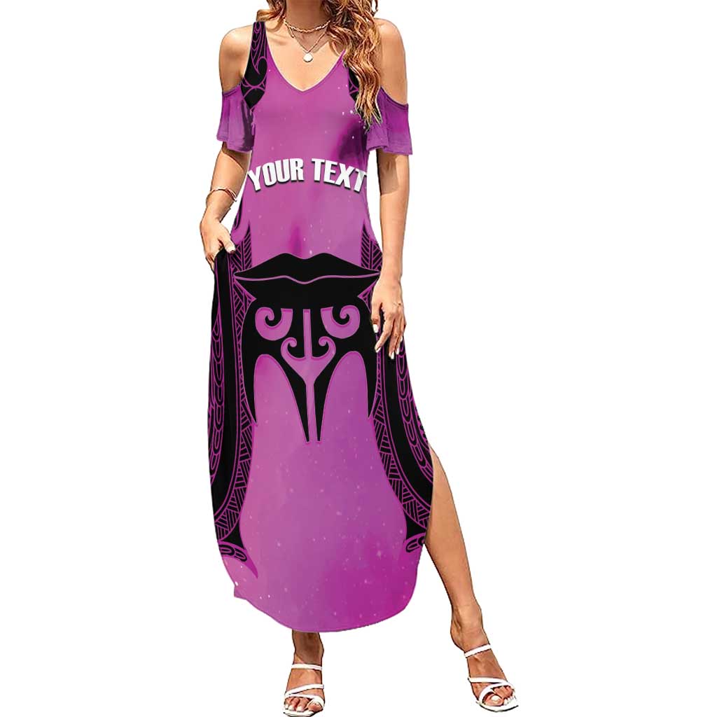 Personalised Moko Kauae New Zealand Summer Maxi Dress Maori Chin Tattoo Pink - Aussie Hoodie