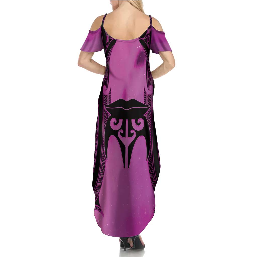 Personalised Moko Kauae New Zealand Summer Maxi Dress Maori Chin Tattoo Pink - Aussie Hoodie