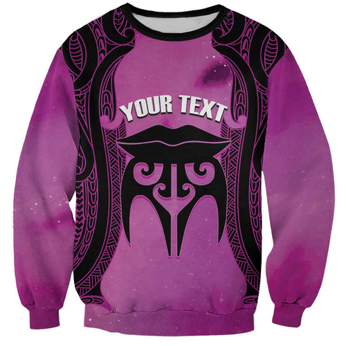 Personalised Moko Kauae New Zealand Sweatshirt Maori Chin Tattoo Pink - Aussie Hoodie