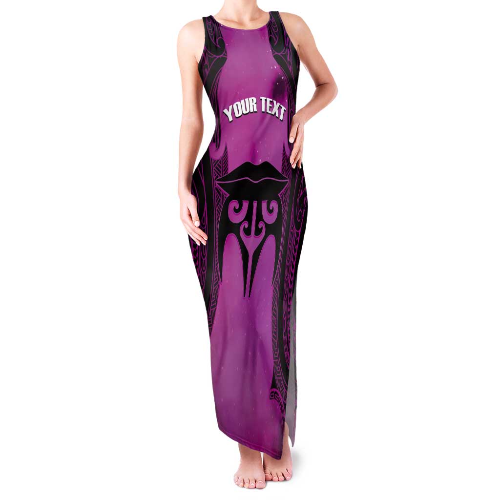 Personalised Moko Kauae New Zealand Tank Maxi Dress Maori Chin Tattoo Pink - Aussie Hoodie