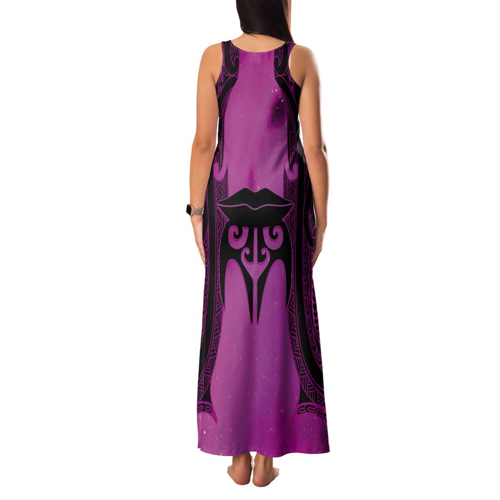 Personalised Moko Kauae New Zealand Tank Maxi Dress Maori Chin Tattoo Pink - Aussie Hoodie
