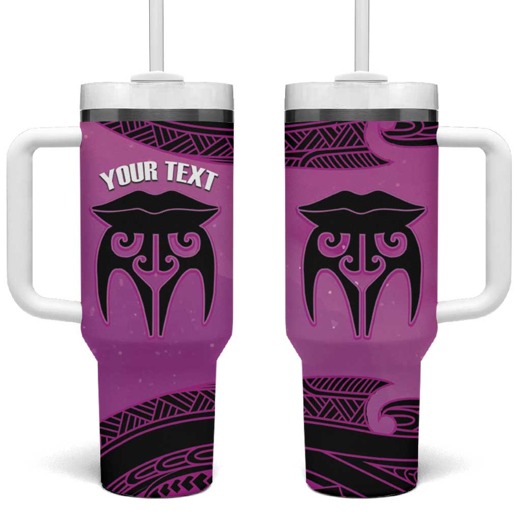 Personalised Moko Kauae New Zealand Tumbler With Handle Maori Chin Tattoo Pink - Aussie Hoodie