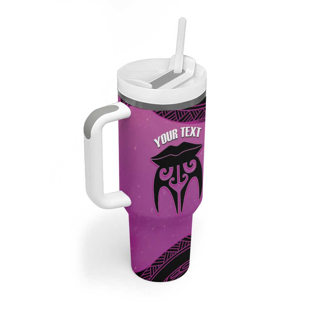 Personalised Moko Kauae New Zealand Tumbler With Handle Maori Chin Tattoo Pink - Aussie Hoodie