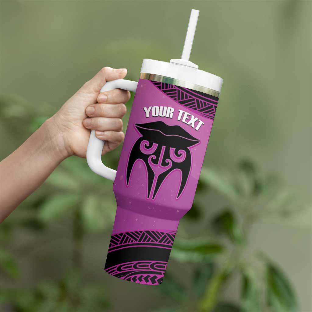 Personalised Moko Kauae New Zealand Tumbler With Handle Maori Chin Tattoo Pink - Aussie Hoodie