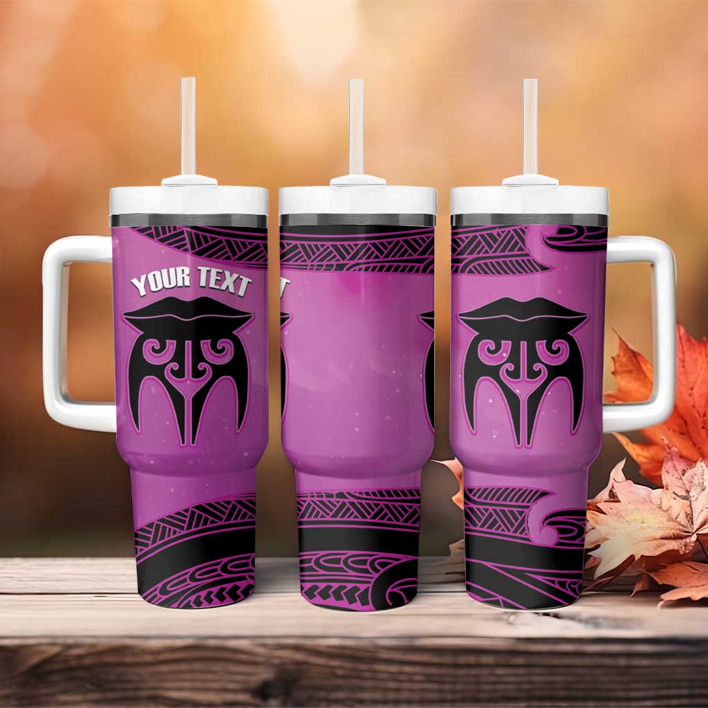 Personalised Moko Kauae New Zealand Tumbler With Handle Maori Chin Tattoo Pink - Aussie Hoodie