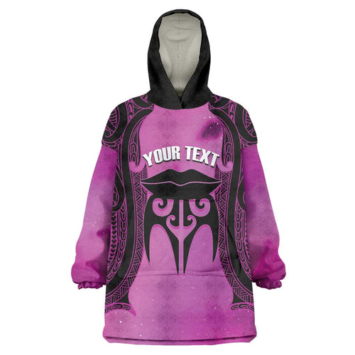 Personalised Moko Kauae New Zealand Wearable Blanket Hoodie Maori Chin Tattoo Pink - Aussie Hoodie