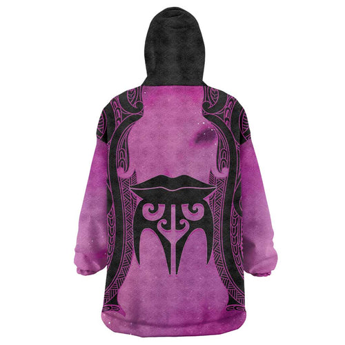 Personalised Moko Kauae New Zealand Wearable Blanket Hoodie Maori Chin Tattoo Pink - Aussie Hoodie