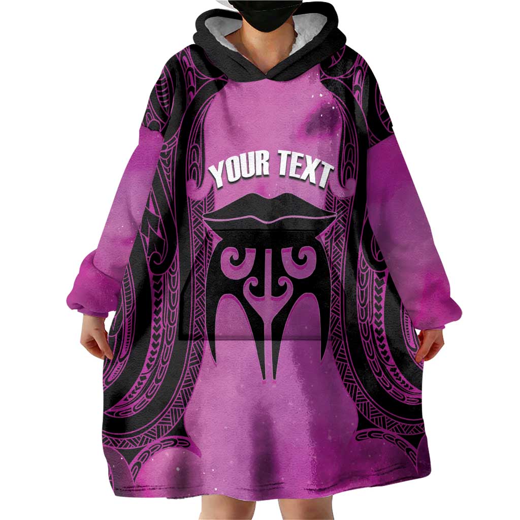 Personalised Moko Kauae New Zealand Wearable Blanket Hoodie Maori Chin Tattoo Pink - Aussie Hoodie