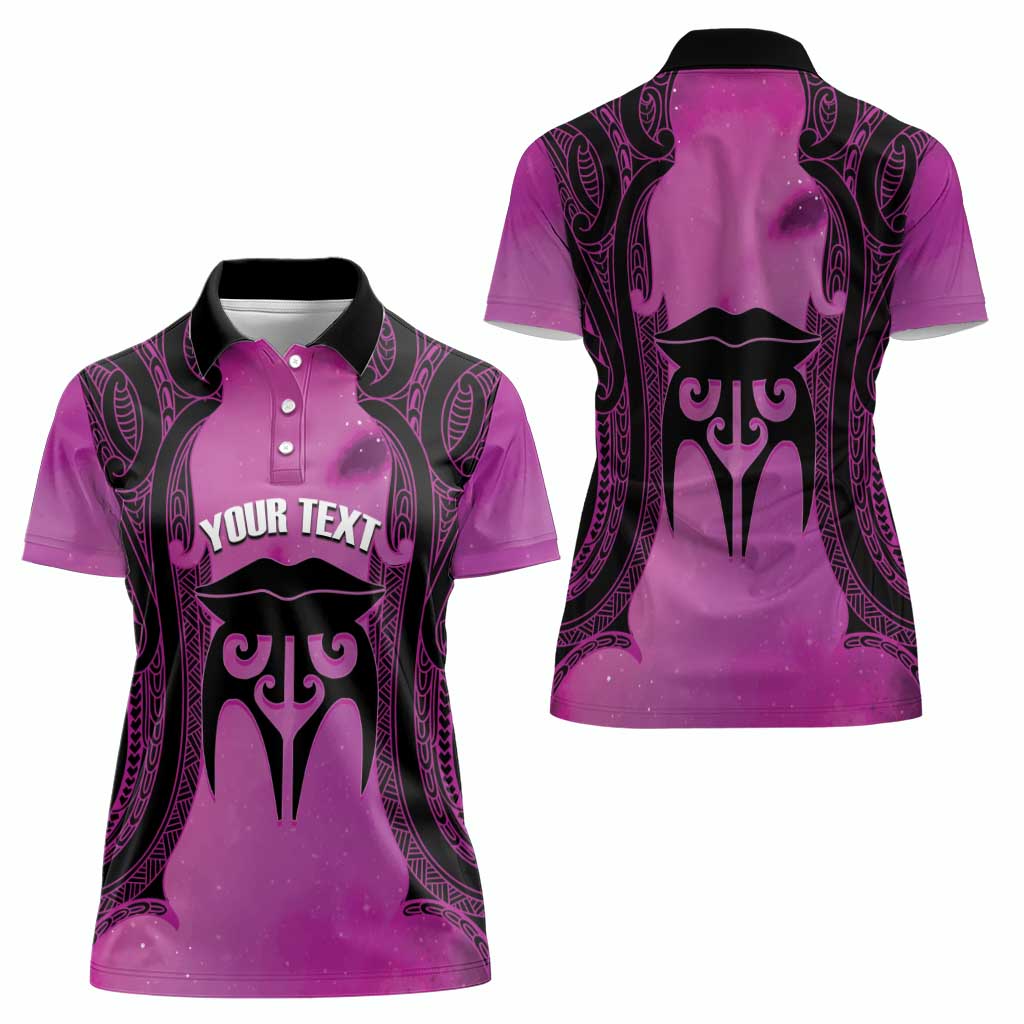Personalised Moko Kauae New Zealand Women Polo Shirt Maori Chin Tattoo Pink - Aussie Hoodie