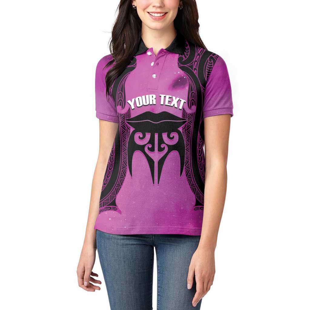 Personalised Moko Kauae New Zealand Women Polo Shirt Maori Chin Tattoo Pink - Aussie Hoodie