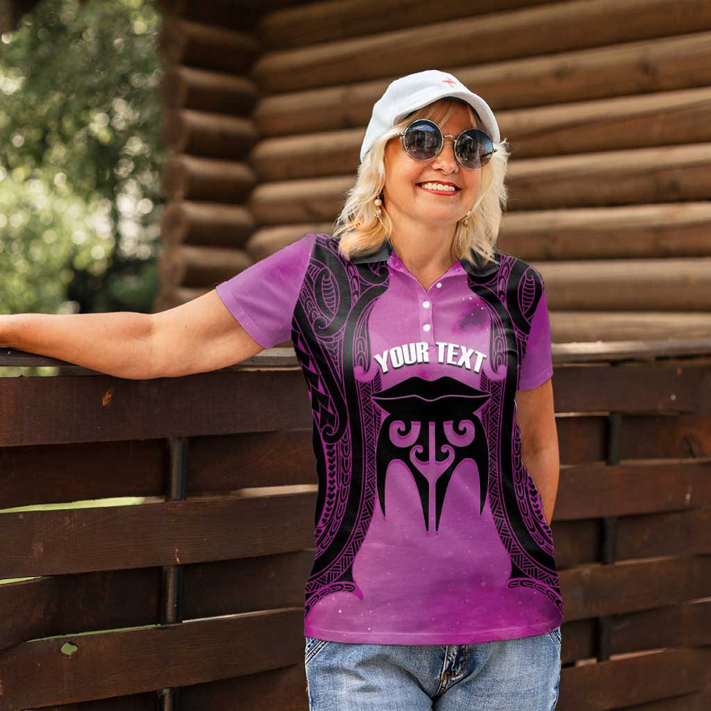 Personalised Moko Kauae New Zealand Women Polo Shirt Maori Chin Tattoo Pink - Aussie Hoodie