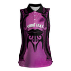 Personalised Moko Kauae New Zealand Women Sleeveless Polo Shirt Maori Chin Tattoo Pink - Aussie Hoodie