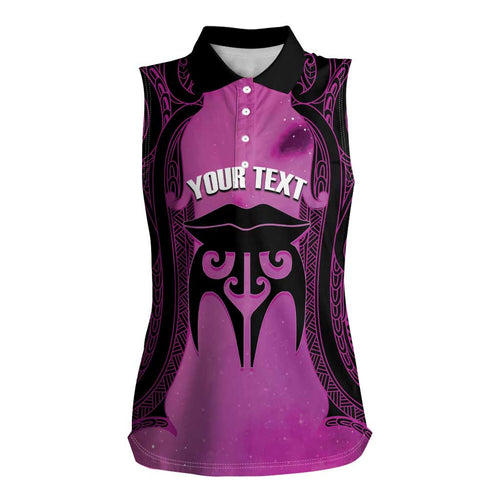 Personalised Moko Kauae New Zealand Women Sleeveless Polo Shirt Maori Chin Tattoo Pink - Aussie Hoodie