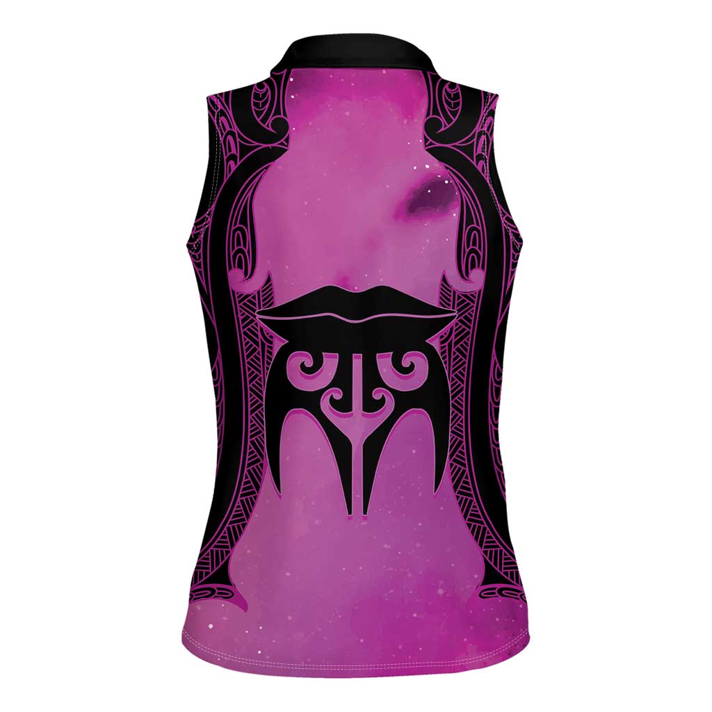 Personalised Moko Kauae New Zealand Women Sleeveless Polo Shirt Maori Chin Tattoo Pink - Aussie Hoodie