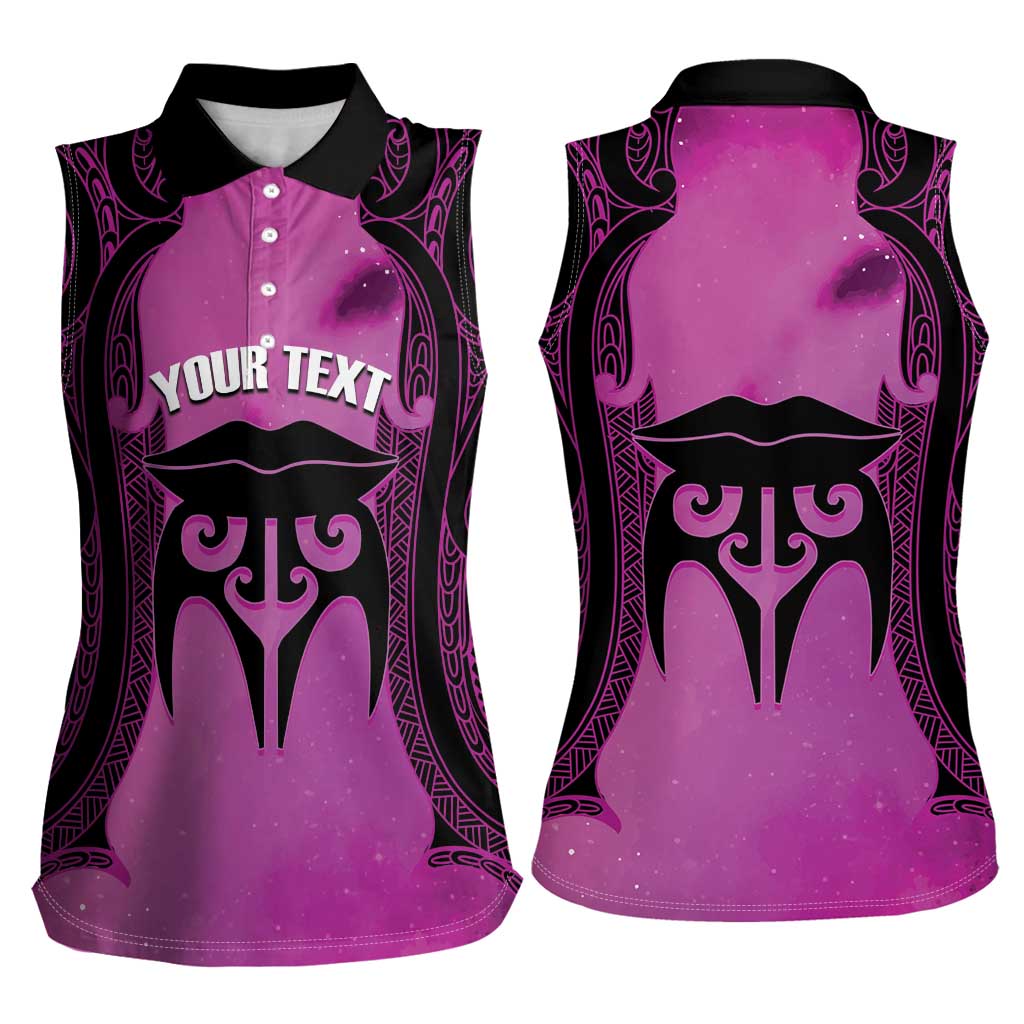 Personalised Moko Kauae New Zealand Women Sleeveless Polo Shirt Maori Chin Tattoo Pink - Aussie Hoodie