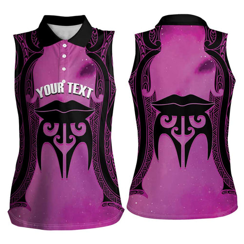Personalised Moko Kauae New Zealand Women Sleeveless Polo Shirt Maori Chin Tattoo Pink - Aussie Hoodie