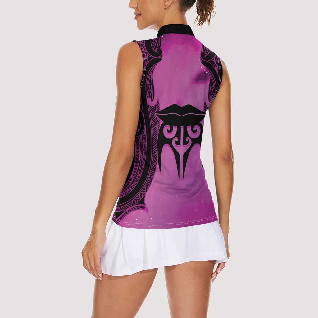Personalised Moko Kauae New Zealand Women Sleeveless Polo Shirt Maori Chin Tattoo Pink - Aussie Hoodie