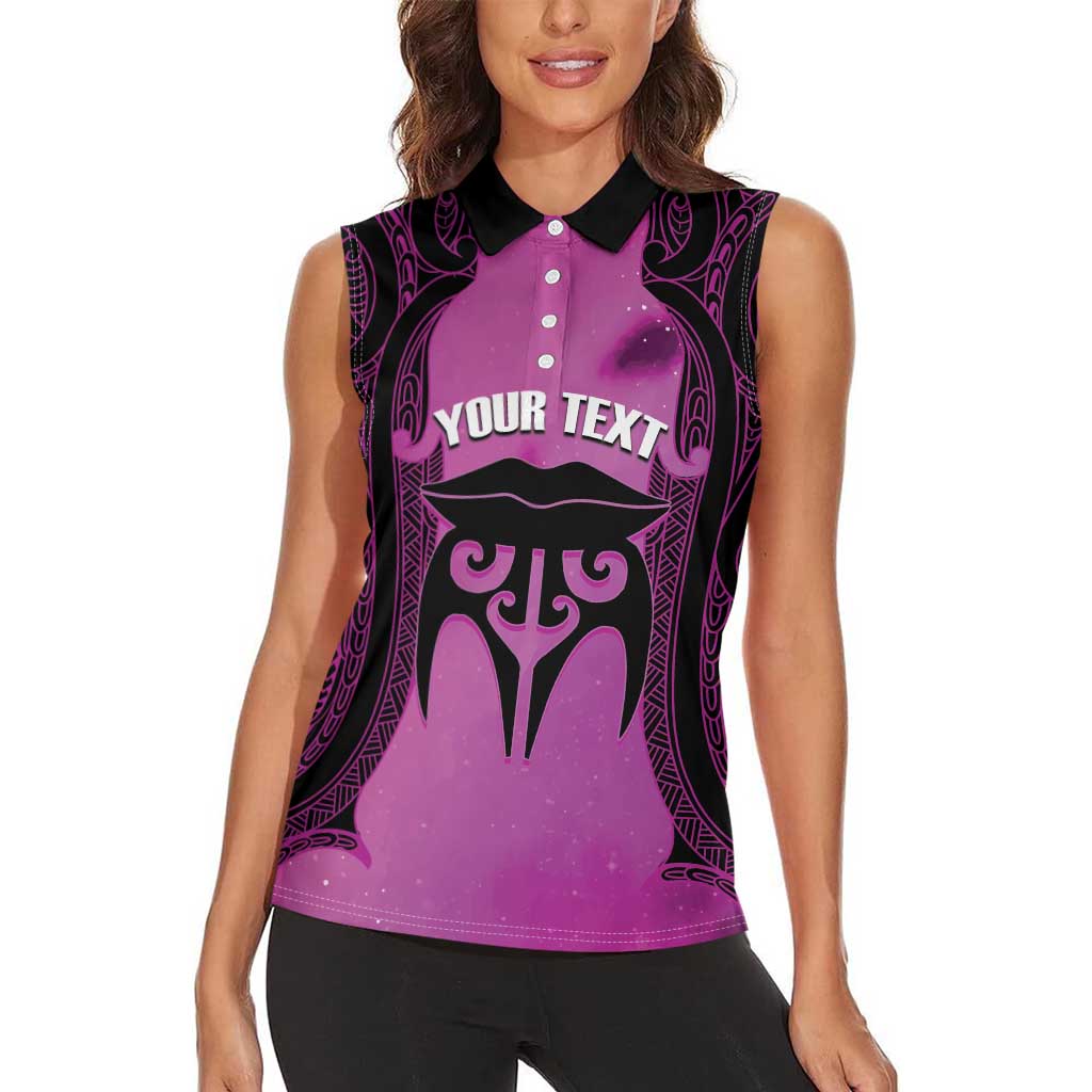 Personalised Moko Kauae New Zealand Women Sleeveless Polo Shirt Maori Chin Tattoo Pink - Aussie Hoodie