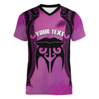 Personalised Moko Kauae New Zealand Women V-Neck T-Shirt Maori Chin Tattoo Pink - Aussie Hoodie