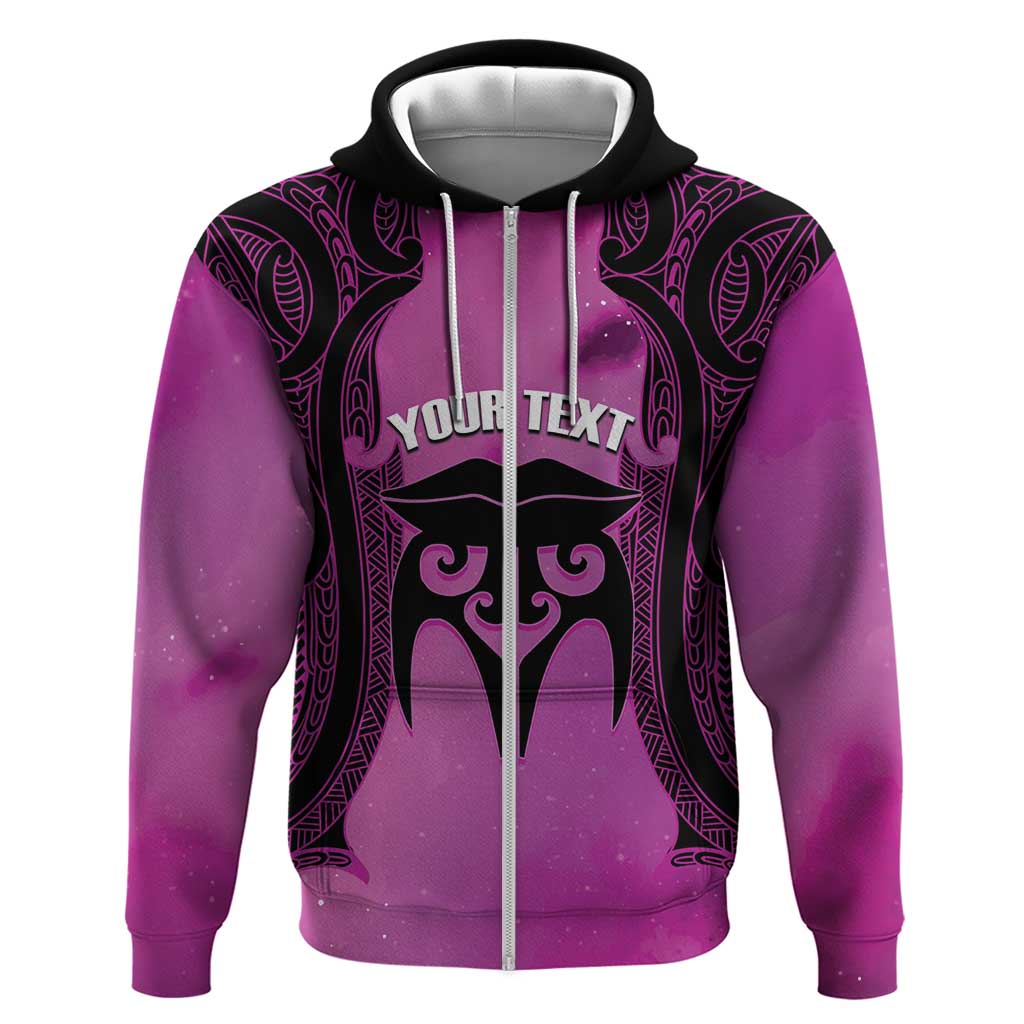 Personalised Moko Kauae New Zealand Zip Hoodie Maori Chin Tattoo Pink - Aussie Hoodie