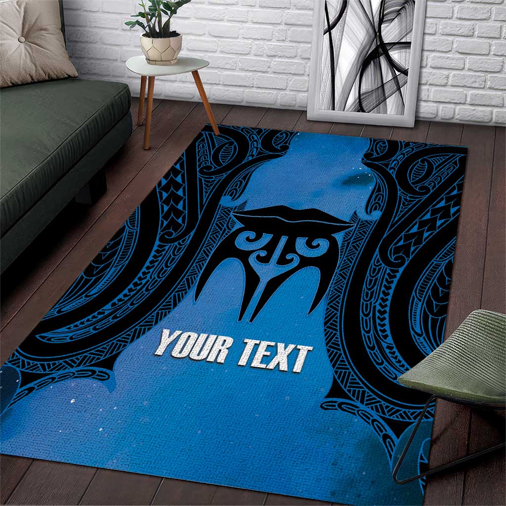Personalised Moko Kauae New Zealand Area Rug Maori Chin Tattoo Blue - Aussie Hoodie
