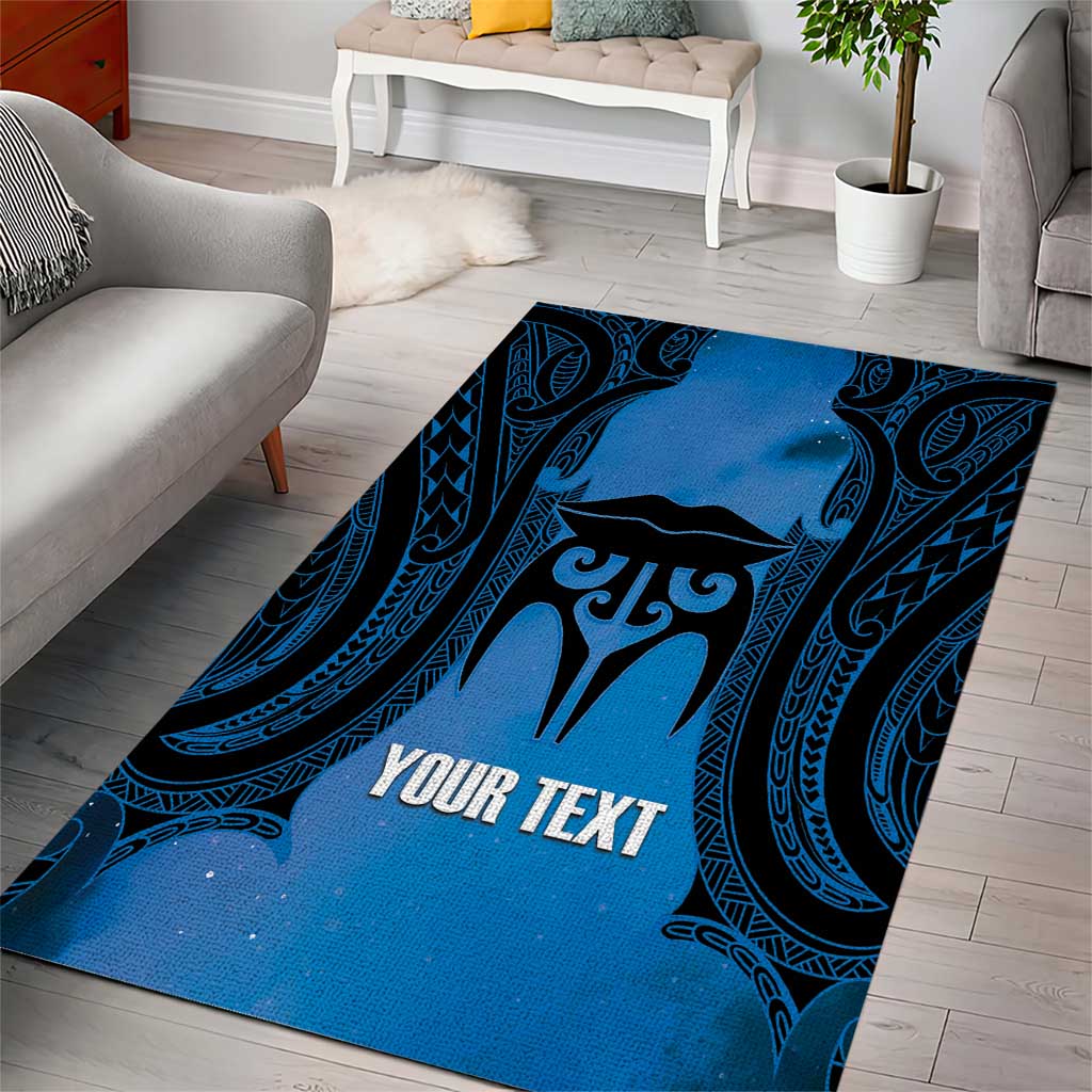 Personalised Moko Kauae New Zealand Area Rug Maori Chin Tattoo Blue - Aussie Hoodie