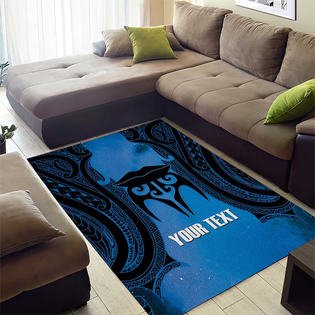 Personalised Moko Kauae New Zealand Area Rug Maori Chin Tattoo Blue - Aussie Hoodie