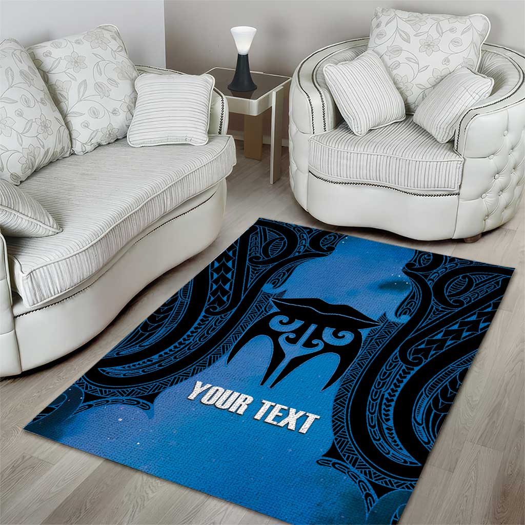Personalised Moko Kauae New Zealand Area Rug Maori Chin Tattoo Blue - Aussie Hoodie