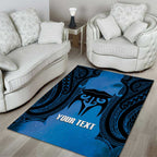 Personalised Moko Kauae New Zealand Area Rug Maori Chin Tattoo Blue - Aussie Hoodie