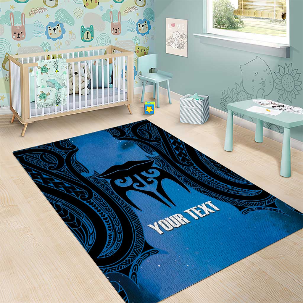 Personalised Moko Kauae New Zealand Area Rug Maori Chin Tattoo Blue - Aussie Hoodie