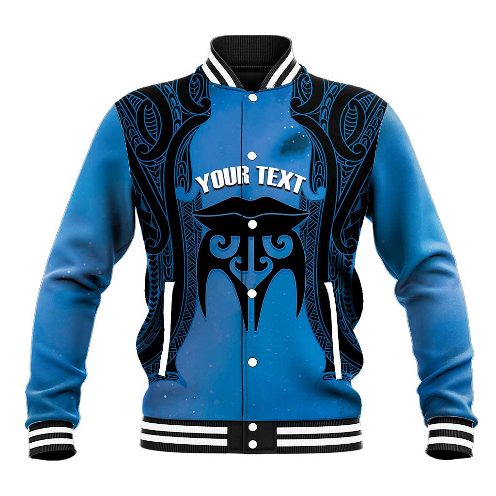 Personalised Moko Kauae New Zealand Baseball Jacket Maori Chin Tattoo Blue - Aussie Hoodie