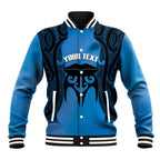 Personalised Moko Kauae New Zealand Baseball Jacket Maori Chin Tattoo Blue - Aussie Hoodie