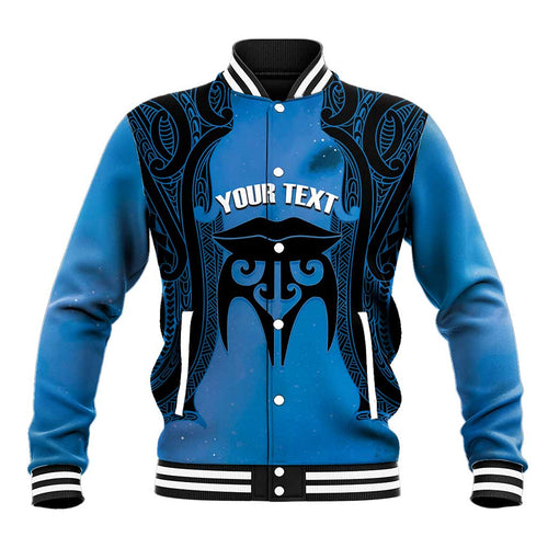 Personalised Moko Kauae New Zealand Baseball Jacket Maori Chin Tattoo Blue - Aussie Hoodie