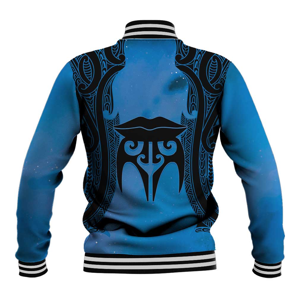 Personalised Moko Kauae New Zealand Baseball Jacket Maori Chin Tattoo Blue - Aussie Hoodie