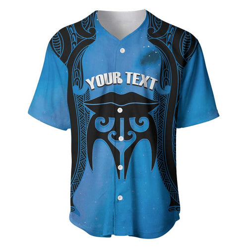 Personalised Moko Kauae New Zealand Baseball Jersey Maori Chin Tattoo Blue - Aussie Hoodie