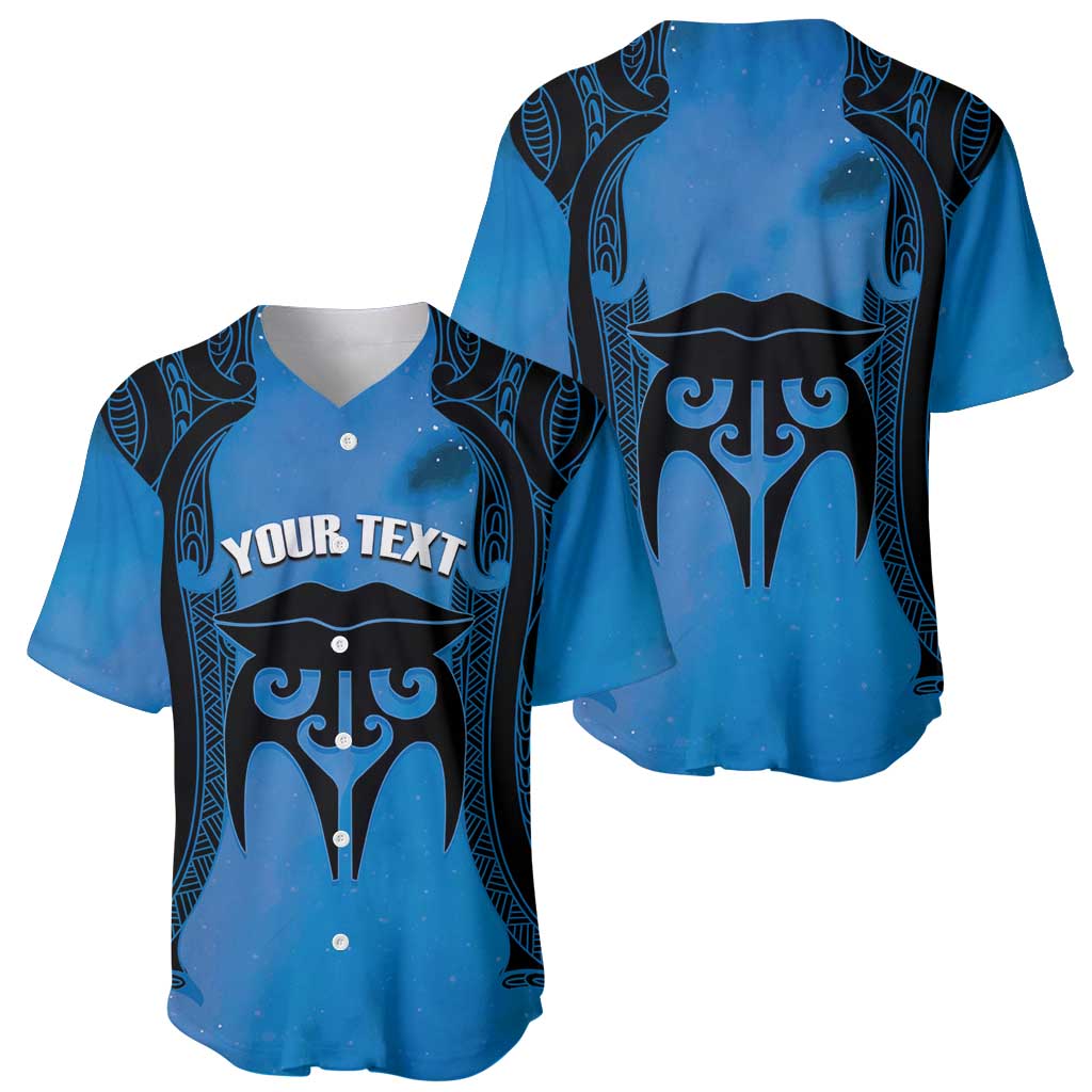 Personalised Moko Kauae New Zealand Baseball Jersey Maori Chin Tattoo Blue - Aussie Hoodie