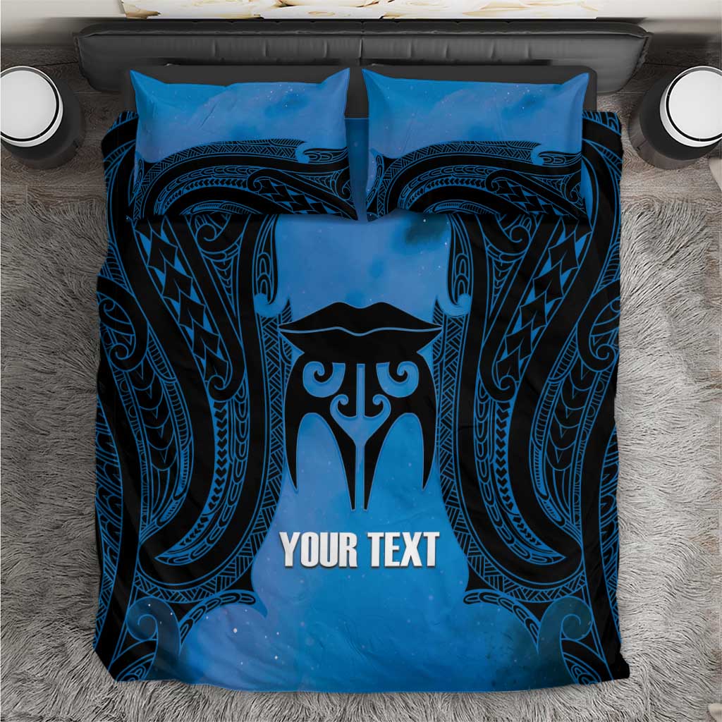 Personalised Moko Kauae New Zealand Bedding Set Maori Chin Tattoo Blue - Aussie Hoodie